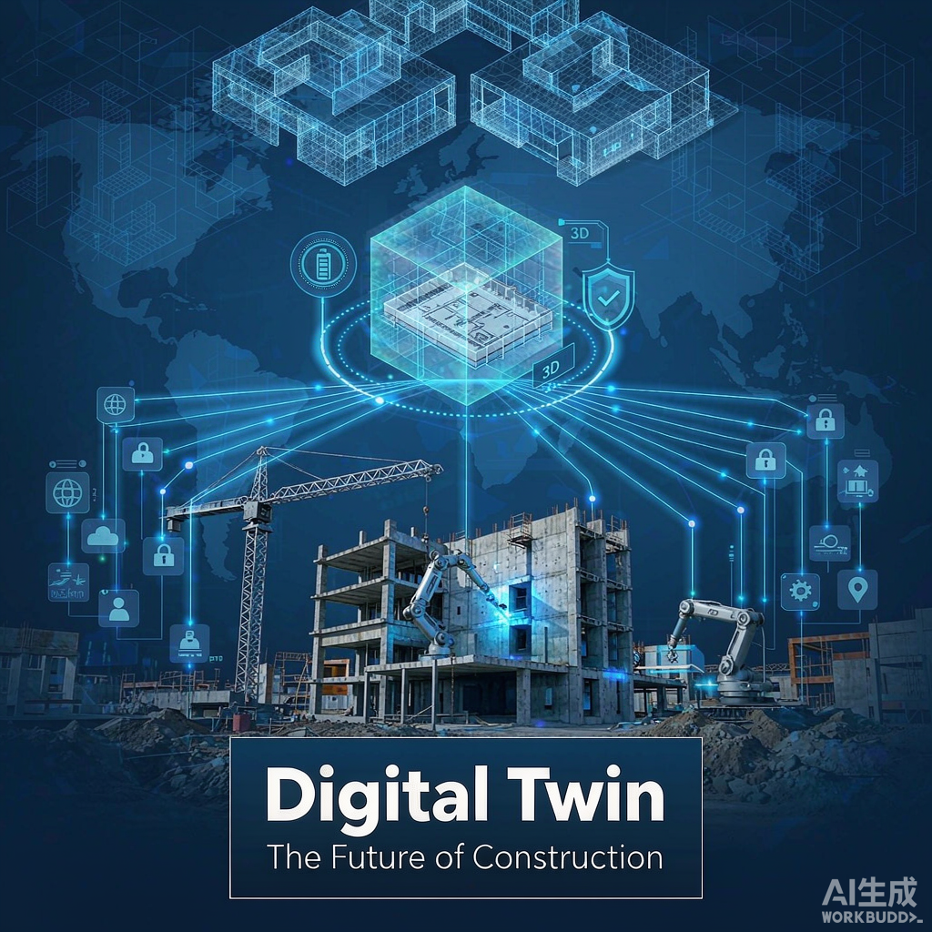 建筑数字孪生与施工机器人概念图